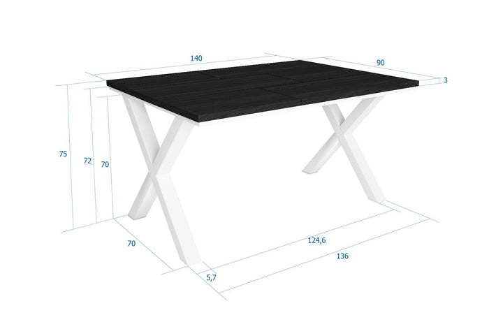 Tavolo da pranzo 6 posti 140x90 cm con gambe in legno stile moderno colore Nero e Bianco