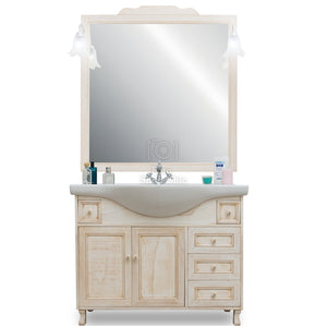 Mobile bagno avorio decape' - 105 cm, Specchio senza pensile