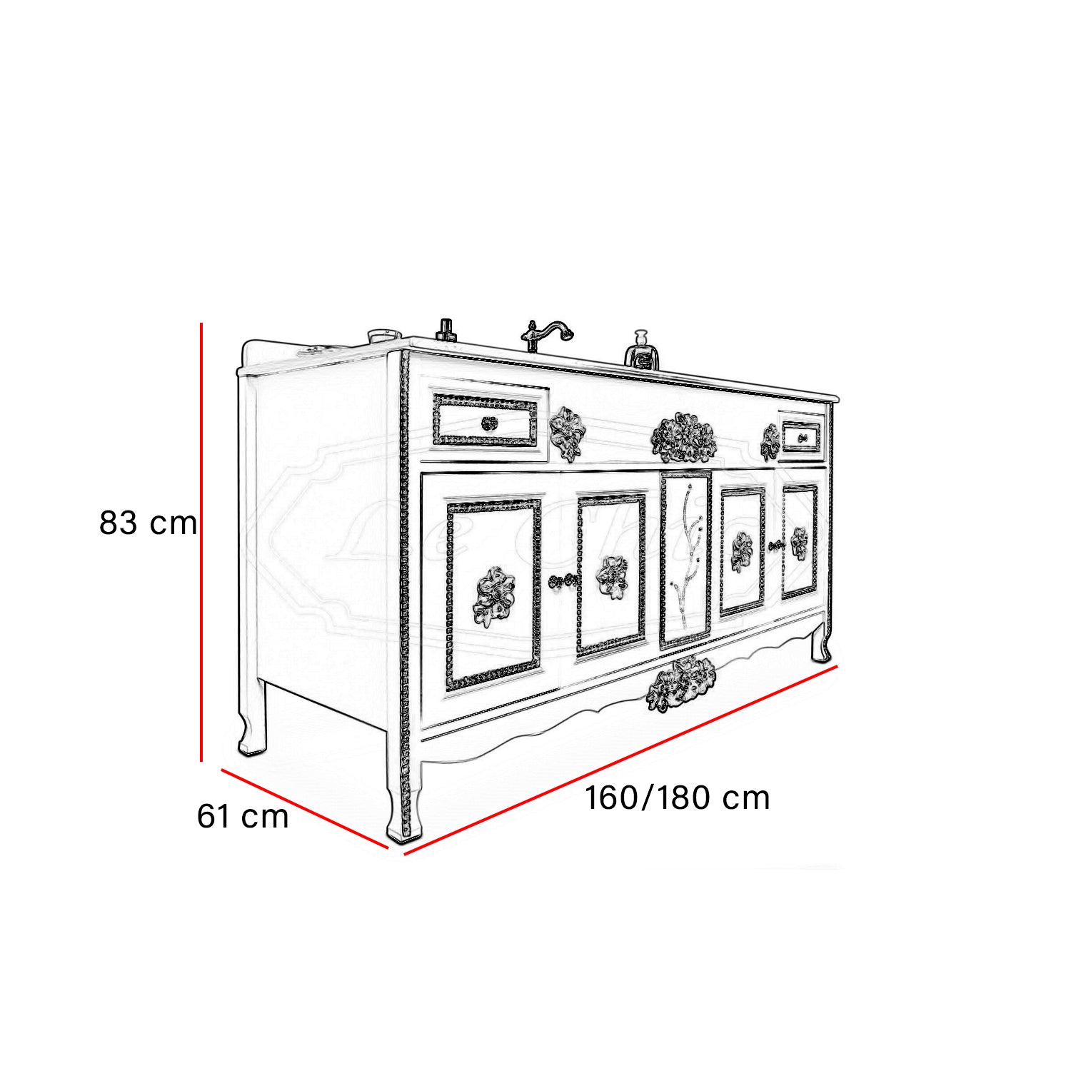 Mobile bagno barocco con decorazioni - 180 cm