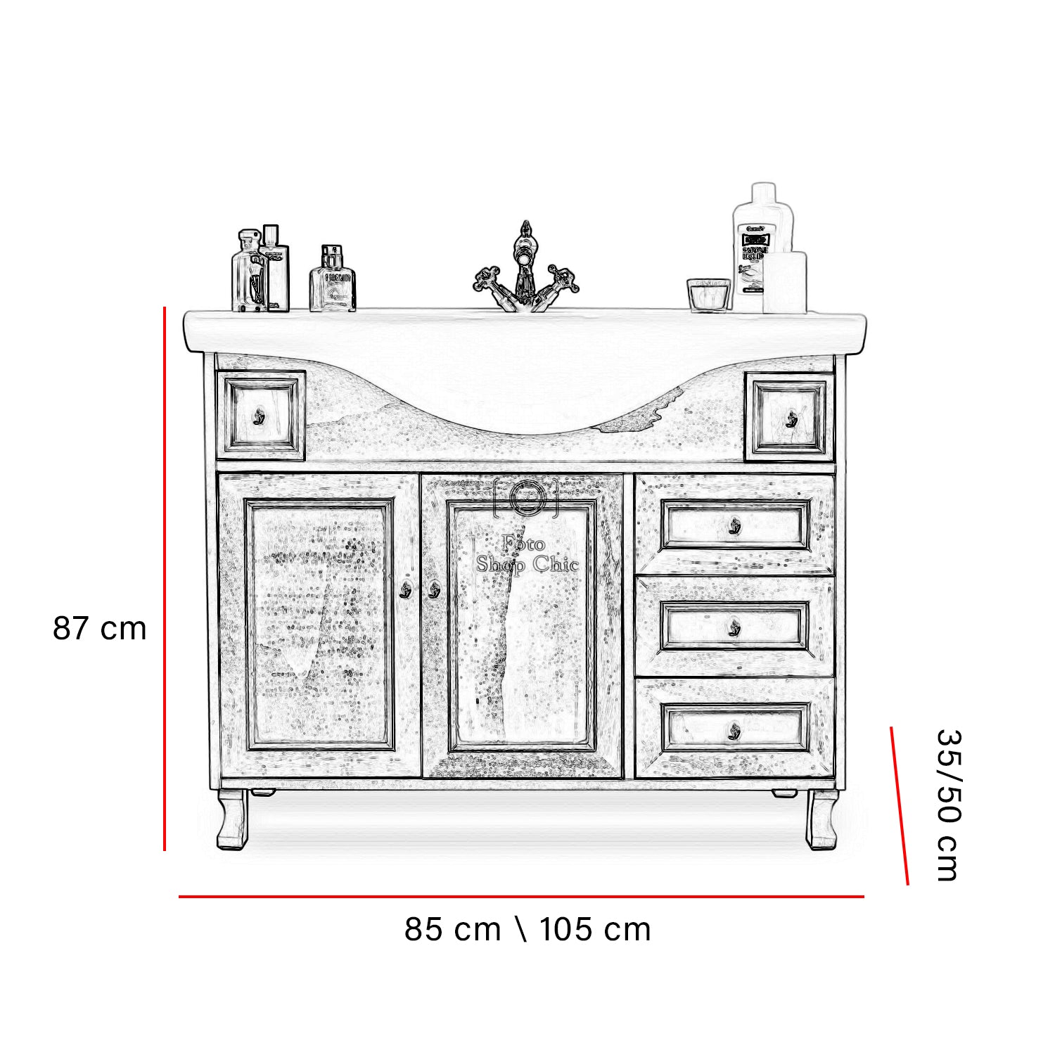 Mobile bagno avorio decape' - 105 cm, Specchio senza pensile