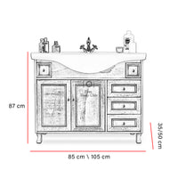 Mobile bagno avorio decape' - 105 cm, Specchio senza pensile