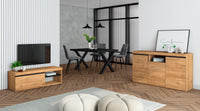 Set di mobili, Tavolo 140 Nera piedi X 6 commensali, Mobile TV120, Madia / Credenza 140, colore Rovere, Nero, Industriale RF1285