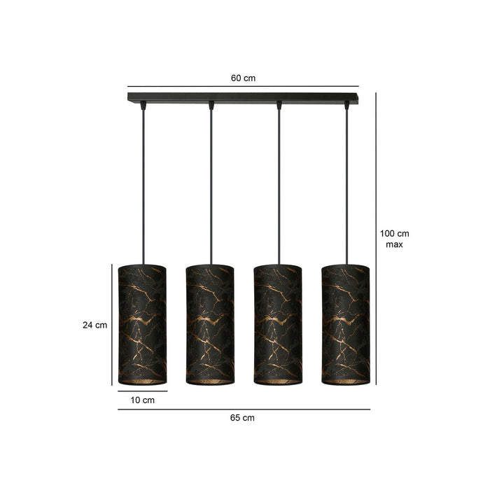 Sospensione 4 Luci Karli In Acciaio Nero E Paralumi Effetto Marmo Dorato