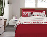 Completo Letto in Flanella Calda e Morbida Anti Pilling - Set Flanellato 3 Misure parure con Federe - Cuori rosso - 1 Piazza