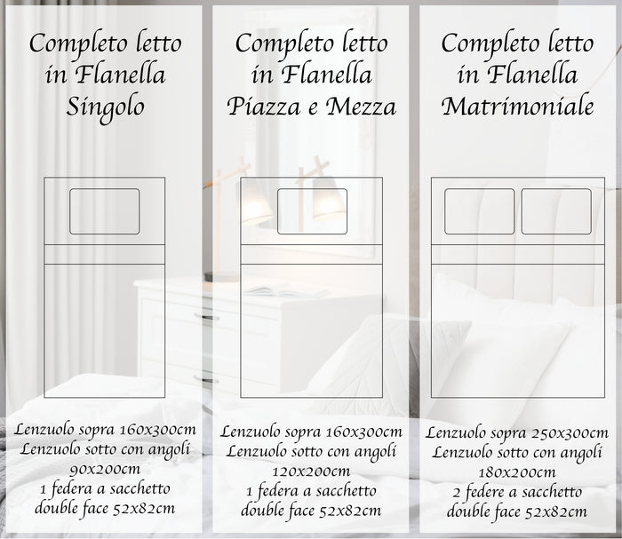 Completo Letto in Flanella Calda e Morbida Anti Pilling - Set Flanellato 3 Misure parure con Federe - Gnomi beige - 1 Piazza