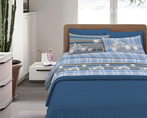 Completo Letto in Flanella Calda e Morbida Anti Pilling - Set Flanellato 3 Misure parure con Federe - Pecorelle azzurro - 1 Piazza e mezza