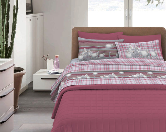 Completo Letto in Flanella Calda e Morbida Anti Pilling - Set Flanellato 3 Misure parure con Federe - Pecorelle rosa - 2 Piazze