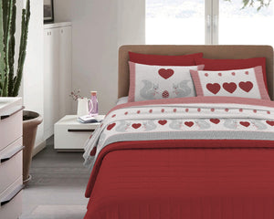 Completo Letto in Flanella Calda e Morbida Anti Pilling - Set Flanellato 3 Misure parure con Federe - Scoiattolo rosso - 1 Piazza