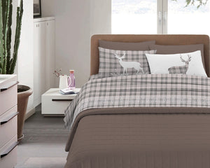 Completo Letto in Flanella Calda e Morbida Anti Pilling - Set Flanellato 3 Misure parure con Federe - Tartan beige - 2 Piazze