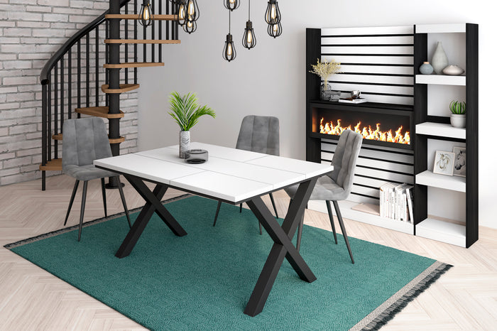 Tavolo da pranzo 6 posti 140x90 cm con gambe in legno stile moderno colore Bianco e Nero