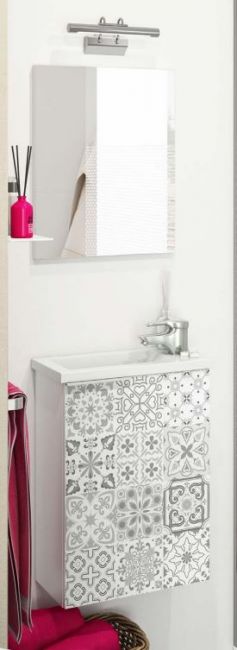 Mobile bagno sospeso Compact Cody completo di lavabo e specchio Colore Bianco - Bianco Laccato