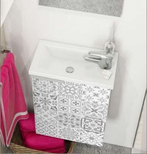 Mobile bagno sospeso Compact Cody completo di lavabo e specchio Colore Bianco - Bianco Laccato