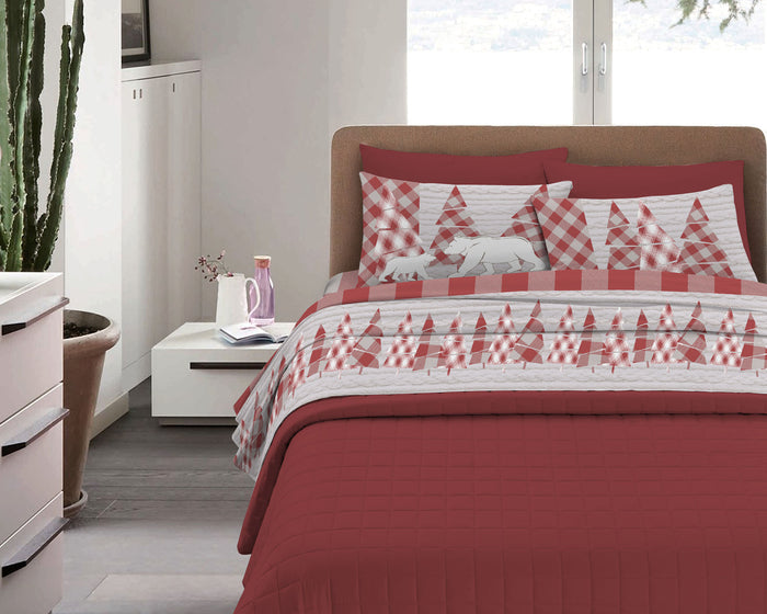 Completo Letto in Flanella Calda e Morbida Anti Pilling - Set Flanellato 3 Misure parure con Federe - Canada rosso - 1 Piazza