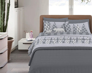 Completo Letto in Flanella Calda e Morbida Anti Pilling - Set Flanellato 3 Misure parure con Federe - Canada grigio - 1 Piazza e mezza