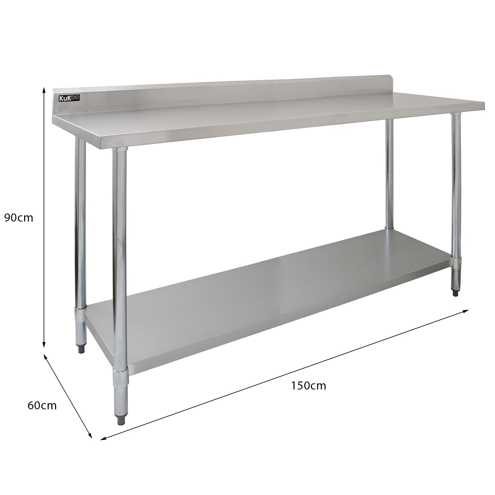 Set Tavolo & Ripiano per Cucina Commerciale con Mensole in Acciaio Inox da Cucina Ristorante, Acciaio Inossidabile Resistente alla Corrosione- Doppia - 150cm