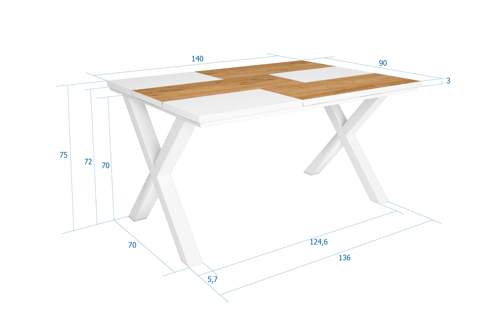 Tavolo da pranzo 6 posti 140x90 cm con gambe in legno stile moderno colore Bianco e Rovere