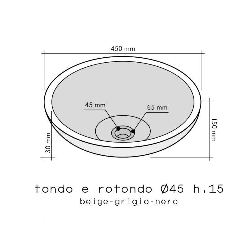 Lavabo da Appoggio in Marmo Tondo Nero Bocciardato