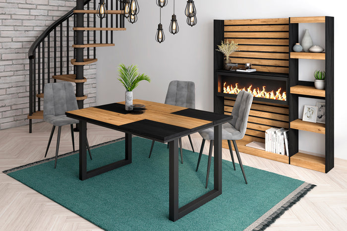 Tavolo da pranzo 6 posti 140x90 cm con gambe in legno design moderno colore Nero e Rovere