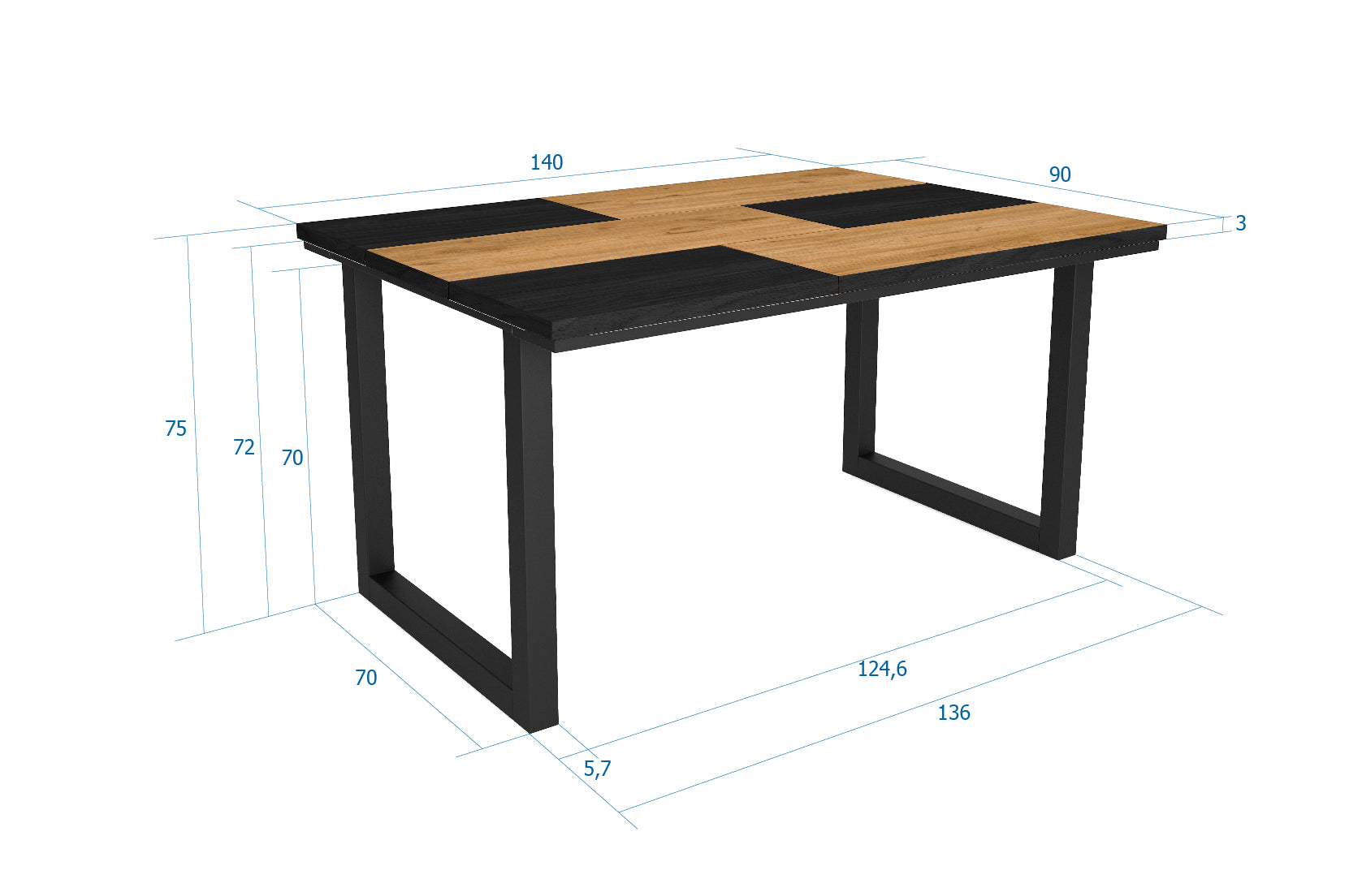 Tavolo da pranzo 6 posti 140x90 cm con gambe in legno design moderno colore Nero e Rovere