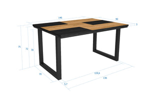 Tavolo da pranzo 6 posti 140x90 cm con gambe in legno design moderno colore Nero e Rovere