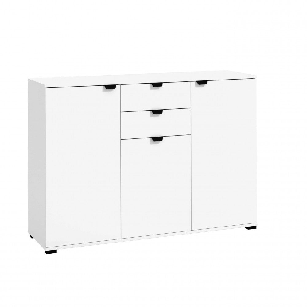 credenza moderna con 3 ante e 2 cassetti cm 135 x 40 x 95 h - PLUS Colore: Bianco