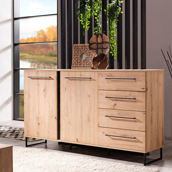 credenza con 2 ante e 4 cassetti cm 159 x 42 x 92,5 h - ZENWOOD