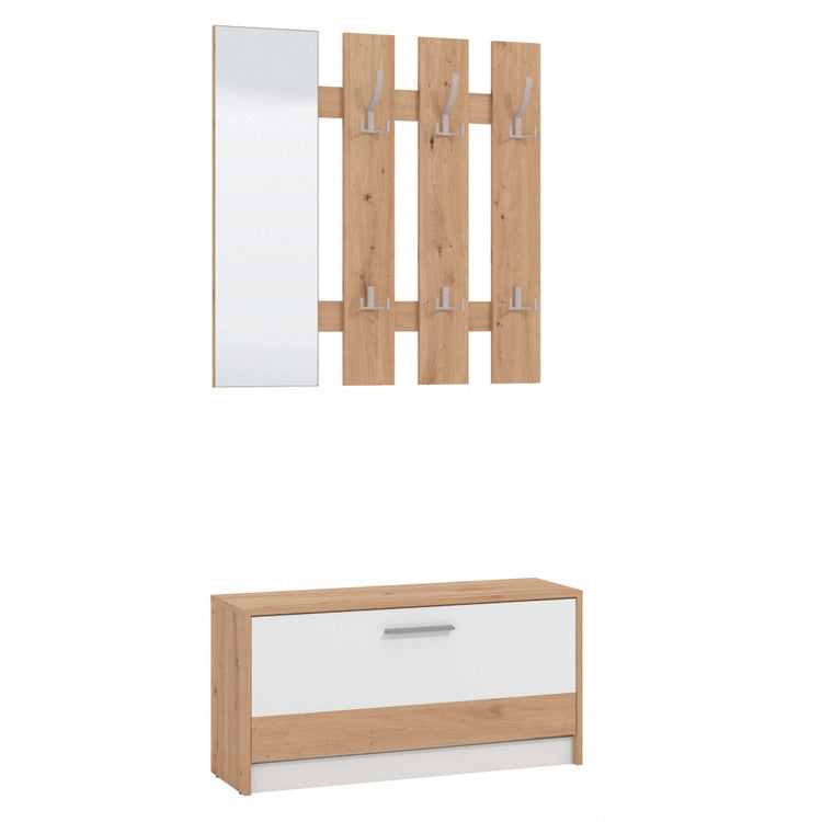 mobile ingresso appendiabiti moderno con specchio e scarpiera cm 91,6 x 28,1 x 202 h - WOODWAVE Colore: Bianco