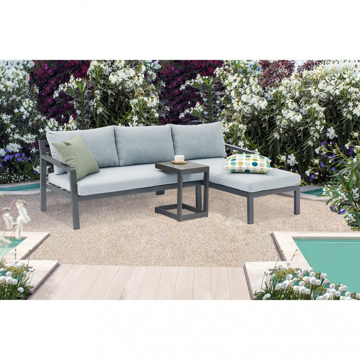 divano da giardino in alluminio con tavolino D.70/135x75/140x75/T.32x40x53 - TOLO