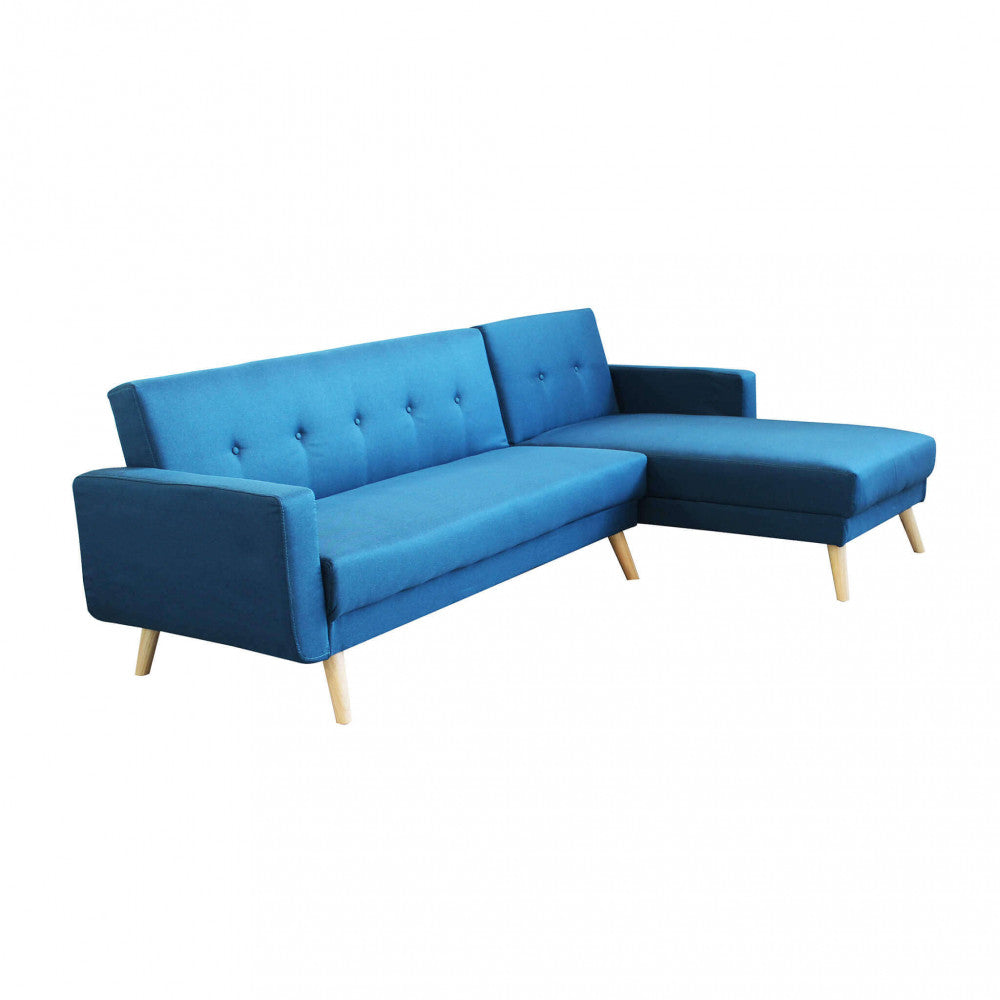 Divano Letto con penisola in Tessuto cm 176x84x84 - JAMES Colore: Blu melange