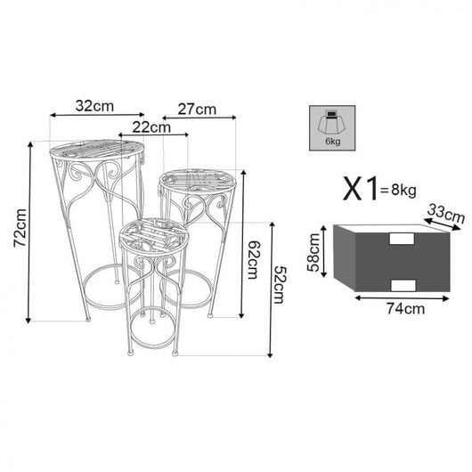 Set di 3 fioriere in stile provenzale in Acciaio cm 37x37x72 - DRISCOLL