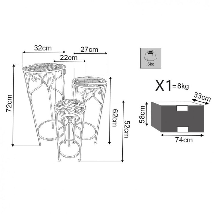 Set di 3 fioriere in stile provenzale in Acciaio cm 37x37x72 - DRISCOLL