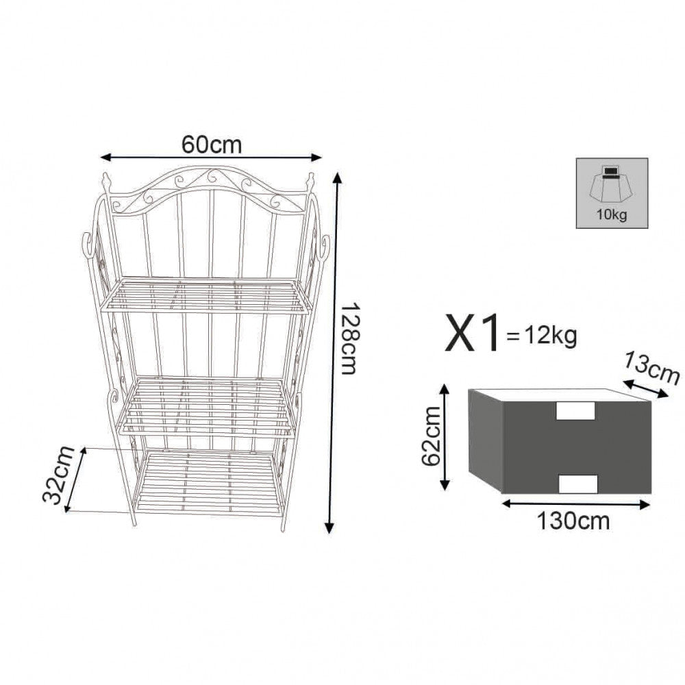 Scaffale 3 piani stile provenzale verniciato in Acciaio cm 60x32x128 - REGGIE