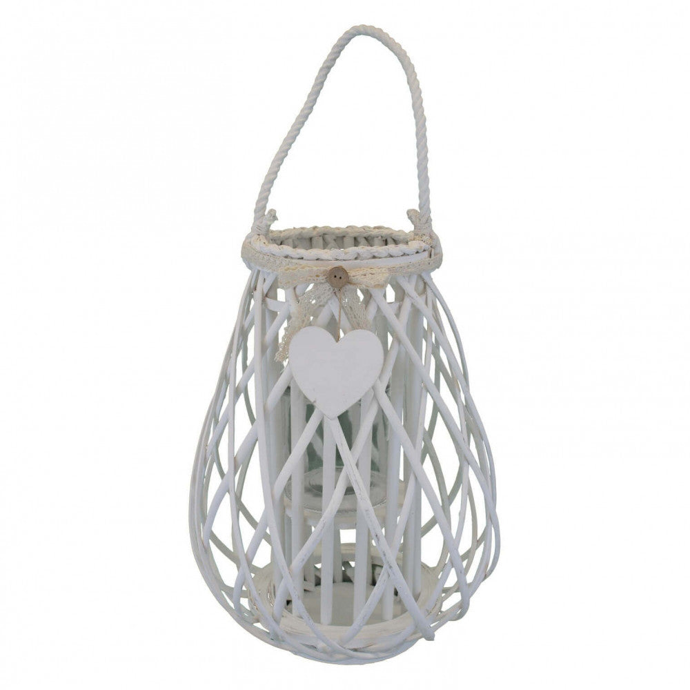 Lanterna in Vimini Rotonda in Vimini,Vetro cm 33x33x46 - TREV Colore: Bianco