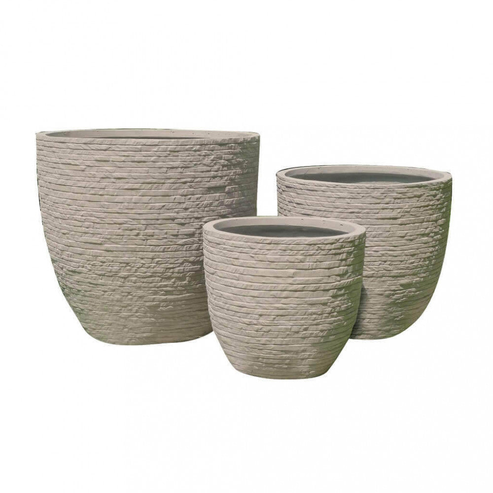 Set di 3 vasi da Giardino in Fibra di argilla cm 44x44x39 - DUDLEY Colore: Beige