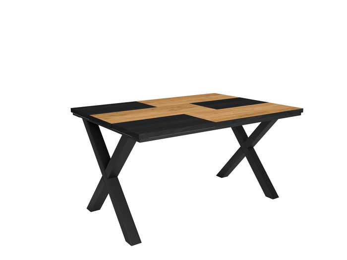 Tavolo da pranzo 6 posti 140x90 cm con gambe in legno stile moderno colore Nero e Rovere