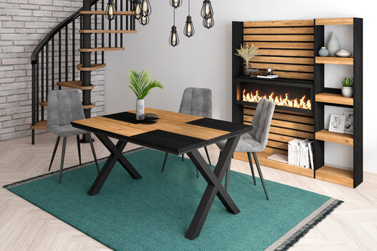 Tavolo da pranzo 6 posti 140x90 cm con gambe in legno stile moderno colore Nero e Rovere