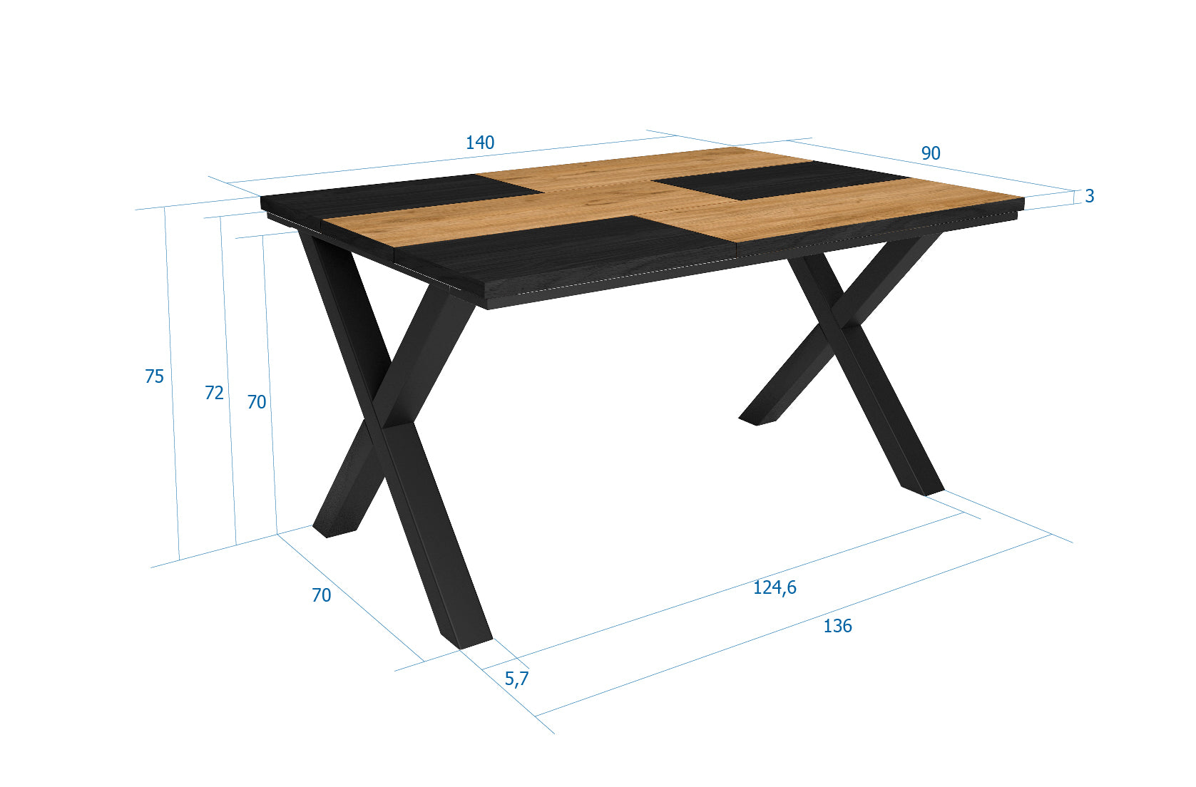 Tavolo da pranzo 6 posti 140x90 cm con gambe in legno stile moderno colore Nero e Rovere