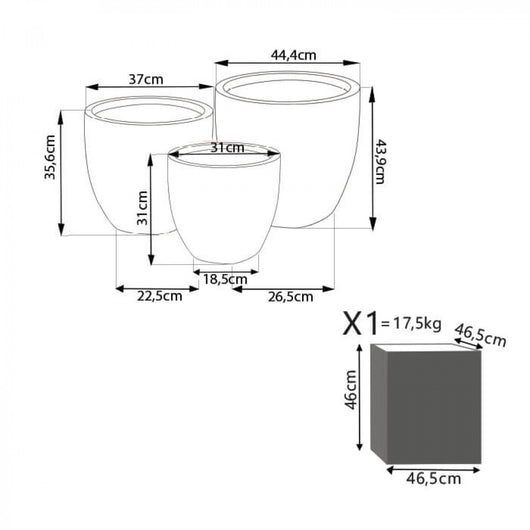 Set di 3 vasi in Fibra di argilla cm 45x45x44 - EARL