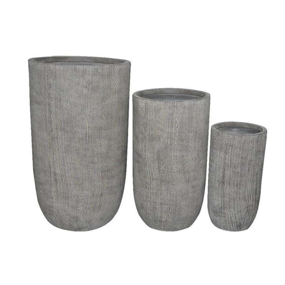 Set di 3 vasi in Fibra di argilla cm 44x43x79 - ELTON Colore: Grigio