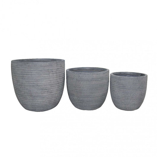 Set di 3 vasi in Fibra di argilla cm 44x44x44 - LEN Colore: Grigio