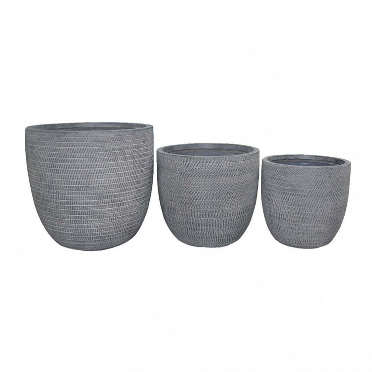 Set di 3 vasi in Fibra di argilla cm 44x44x44 - LEN Colore: Grigio