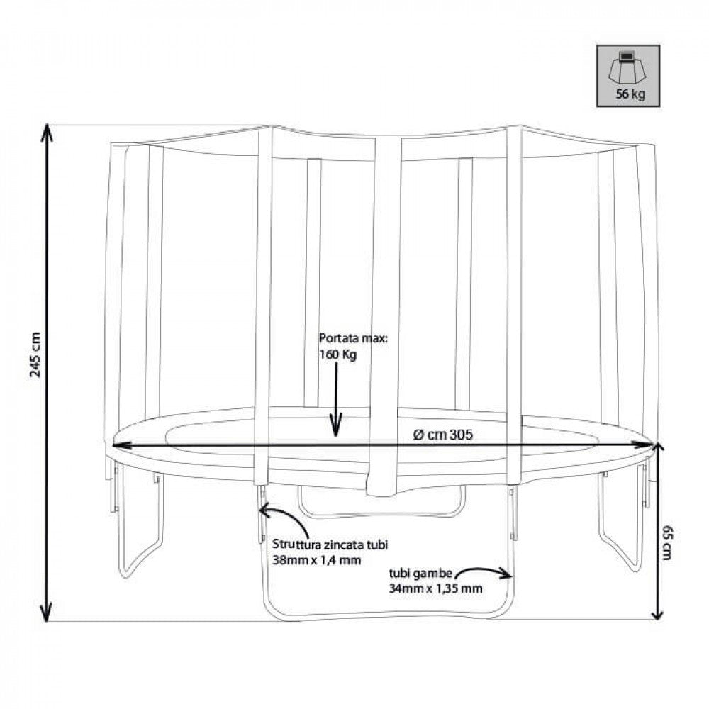 Trampolino elastico da 305 in Plastica,Acciaio cm 305x305x245 - BOEING