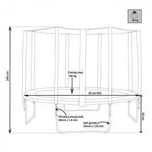 Trampolino elastico da 305 in Plastica,Acciaio cm 305x305x245 - BOEING