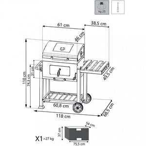 Barbecue a carbonella con coperchio in Acciaio cm 115x67x107,5 - HOMER