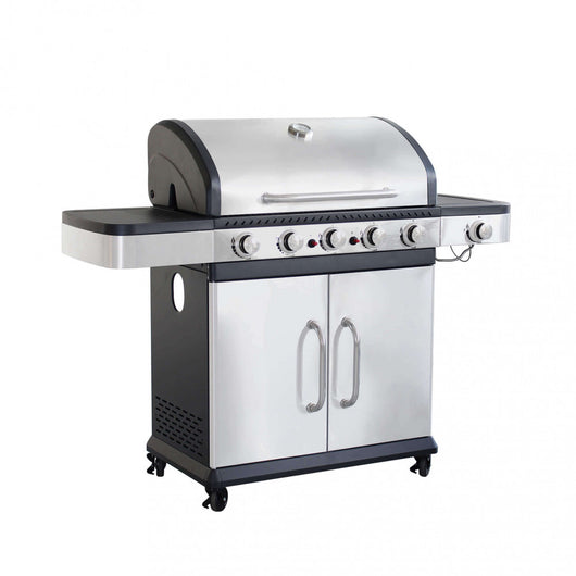 Barbecue a gas Inox 5 fuochi + 1 in Acciaio cm 144x57x112 - ANGUS