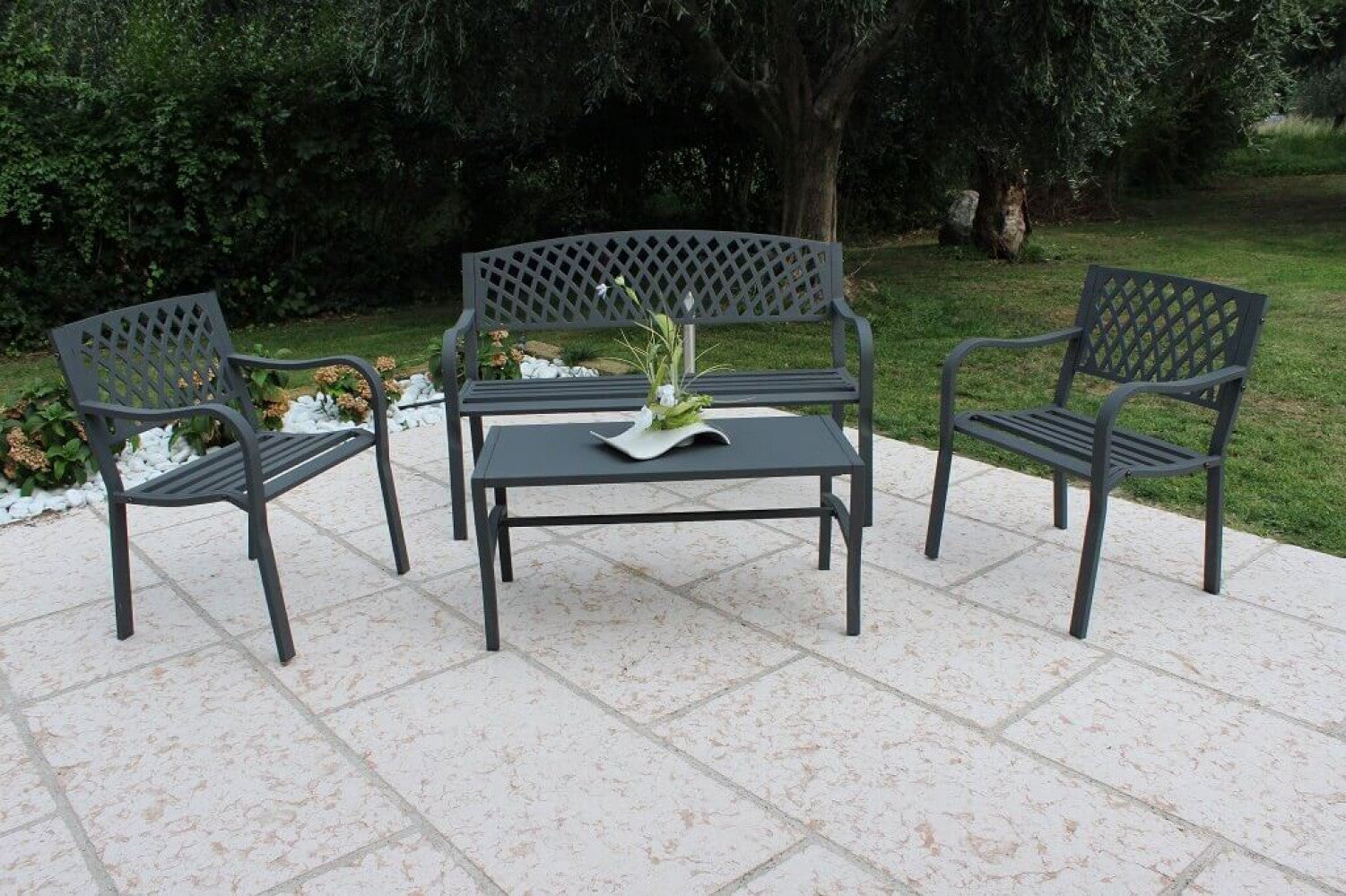 Panchina da Giardino 2 posti in Acciaio,Acciaio cm 128x85x56 - SHELDON