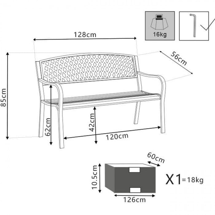 Panchina da Giardino 2 posti in Acciaio,Acciaio cm 128x85x56 - SHELDON