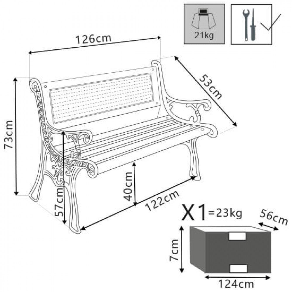 Panca in ghisa e Legno in Legno,Ghisa cm 126x72x63 - JERROLD