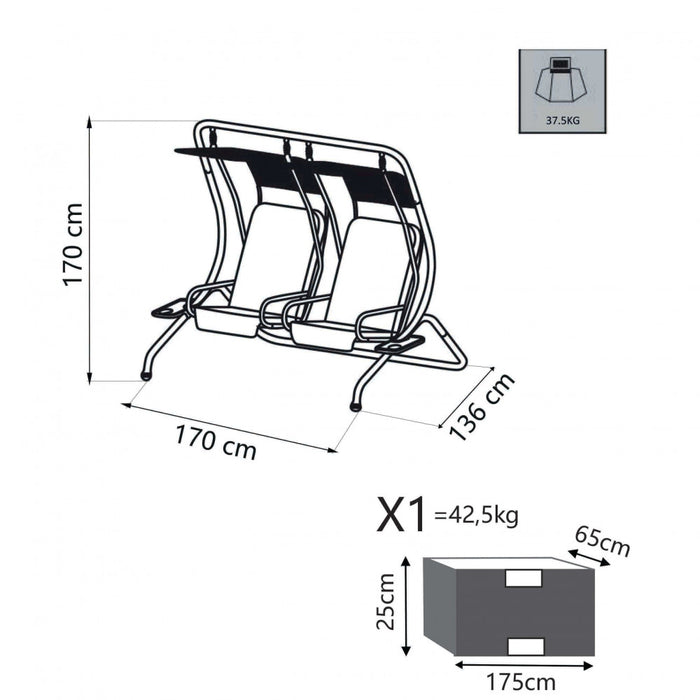 Dondolo da Giardino sedute separate in Acciaio,Tessuto cm 174x136x182 - RALE