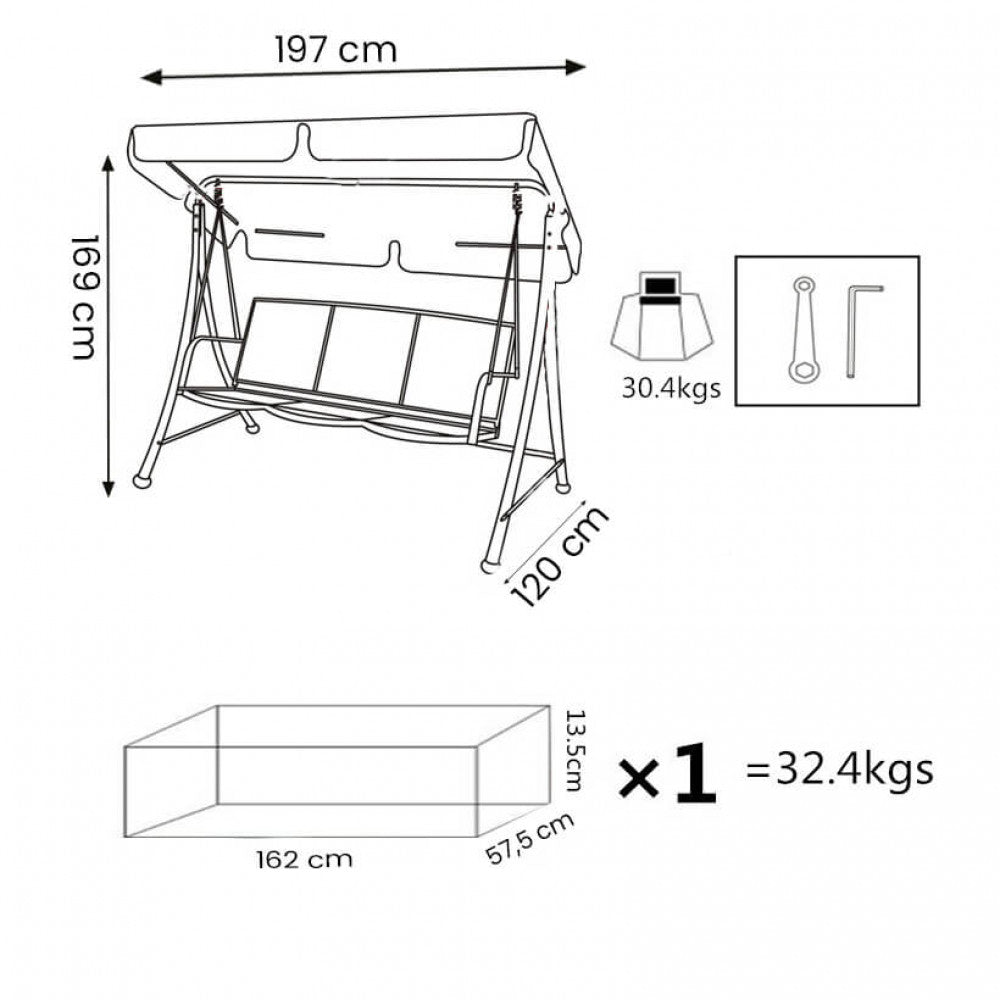 Dondolo da Giardino in Acciaio,Textilene cm 206x160x130 - EBENEZER